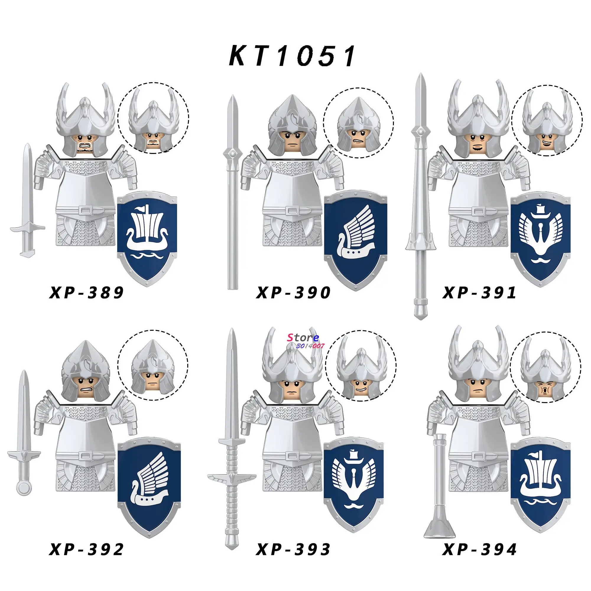 

Single Medieval Knight Gondor Fountain Guard Sword Lancers Action Figures accessories Building Blocks toys Series-104 KT1051