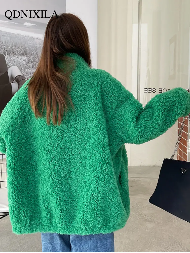 2022 Korean Version of Fashionable Young and Trendy Loose Leather Women's Fur Coat Medium Long Sheep Sheared Grain Real Fur Coat