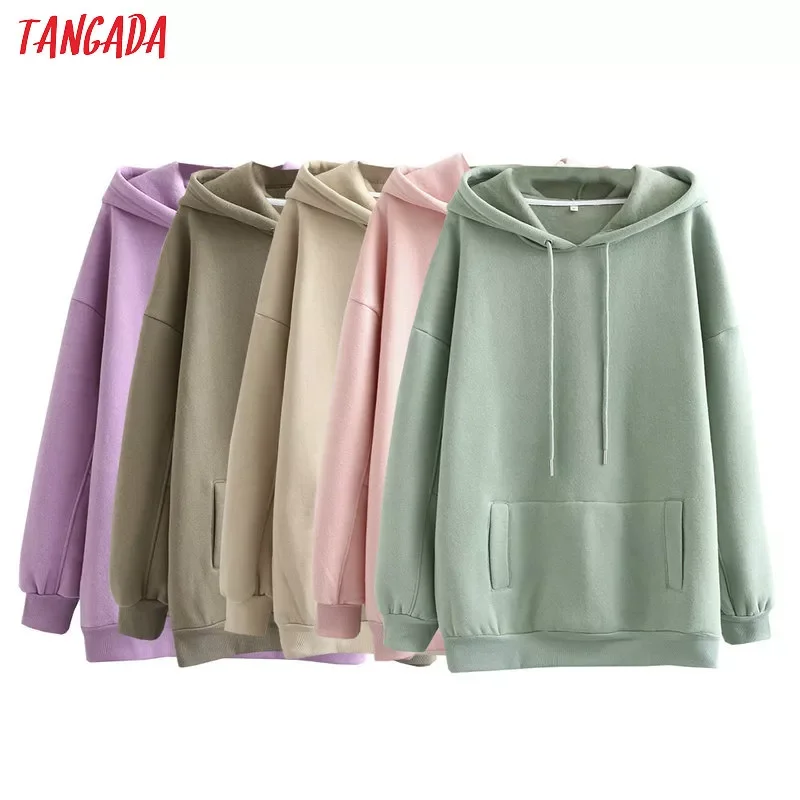 

Tangada 2022 women fleece cotton hoodie sweatshirts oversize ladies pullovers pocket hooded jacket SD60-1