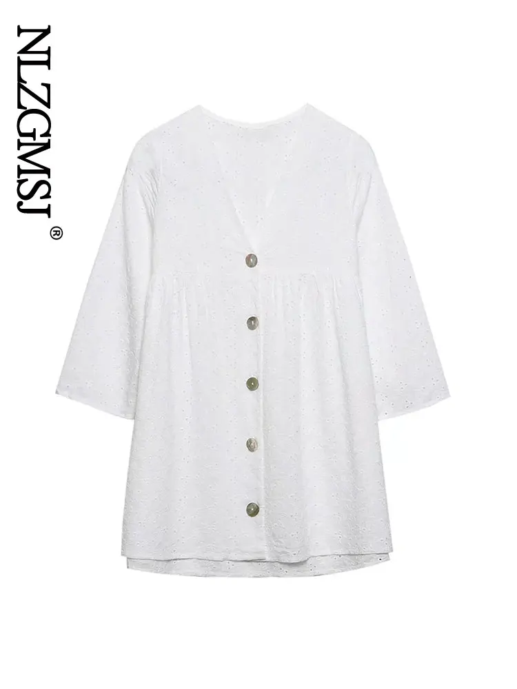 

Nlzgmsj Summer 2022 Blouses Women Shirts Vintage Embroidery Shirts Casual Loose V-neck Long Sleeve Button Up Feminine Blouse