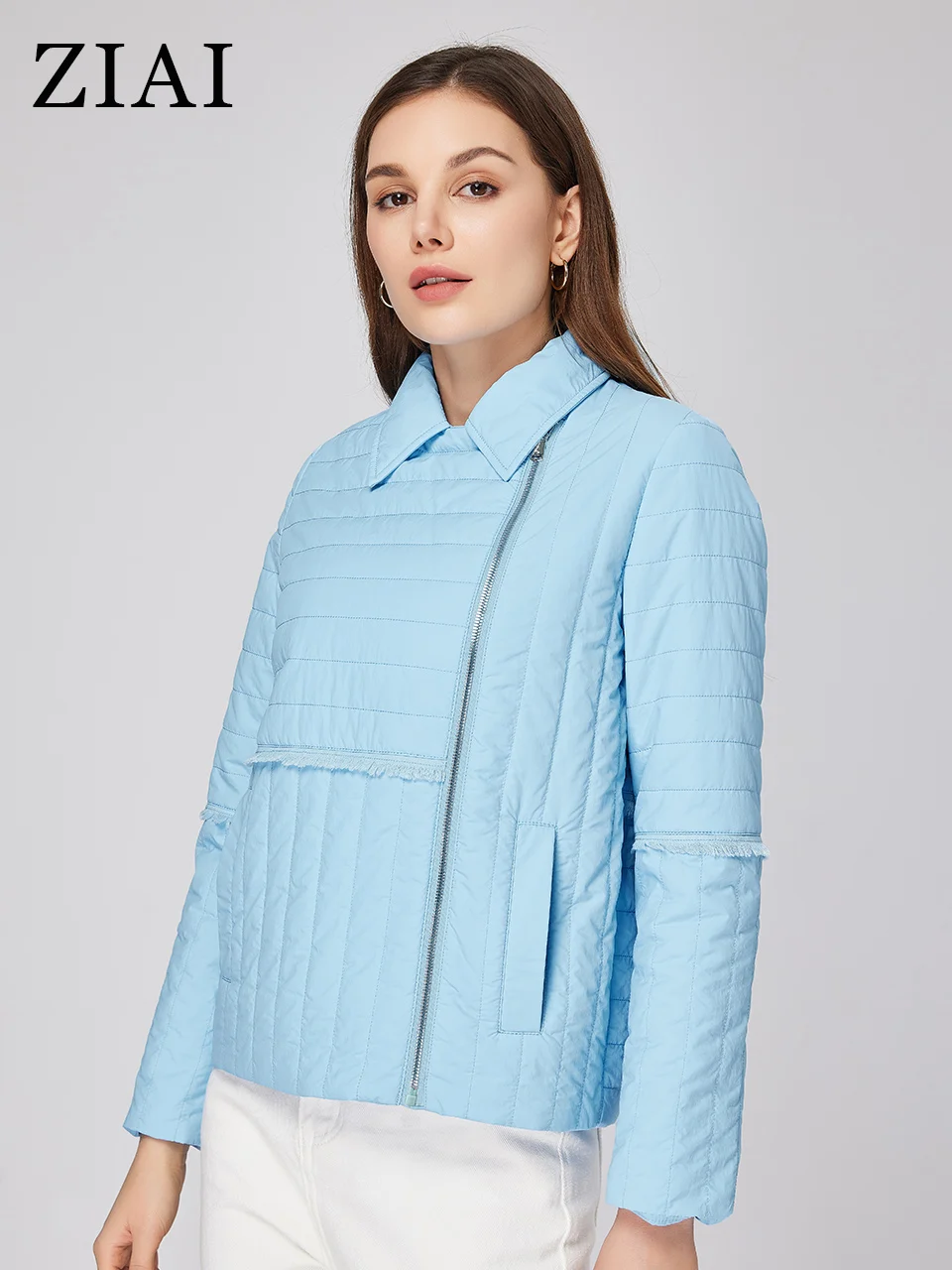 ZIAI 2023 Women's spring jacket Classic Short Large lapel Asymmetric zipper design for side fashion Thin Cotton parkas ZM-20368