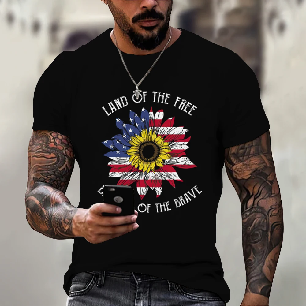 

Chic Free Will Men's T-Shirt US Independence Day National Day Oversized Top O-Neck Breathable Comfort Daily Holiday Summer 2023