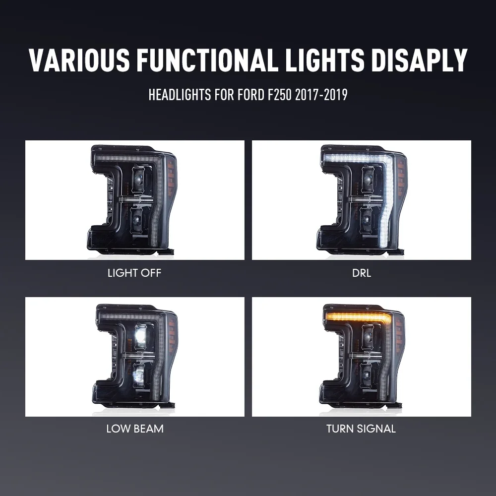 Фото Пара светодиодных автомобильных фар в сборе для фар FORD F250 2017-2019, настройка сигналов Plug and Play, передняя фара №5