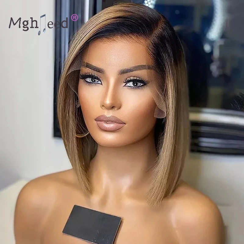 Top Grade Short Bob Wig Ombre Blonde Virgin Brazilian Human Hair 360 Full Lace Frontal Wigs For Women With Baby Hairs