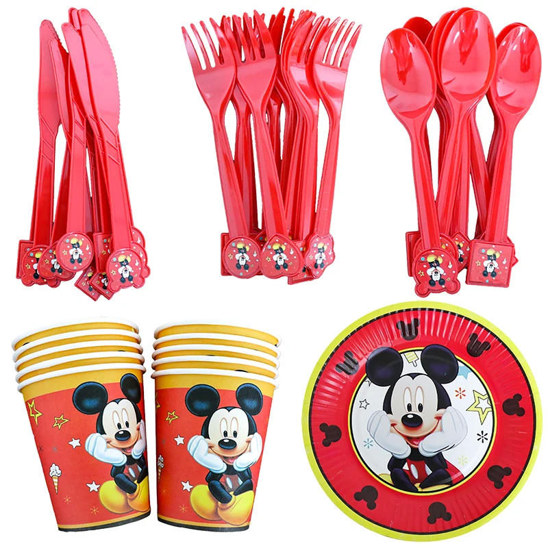 Disney Микки Маус товары для дня рождения одноразовая посуда вилка нож ложка набор