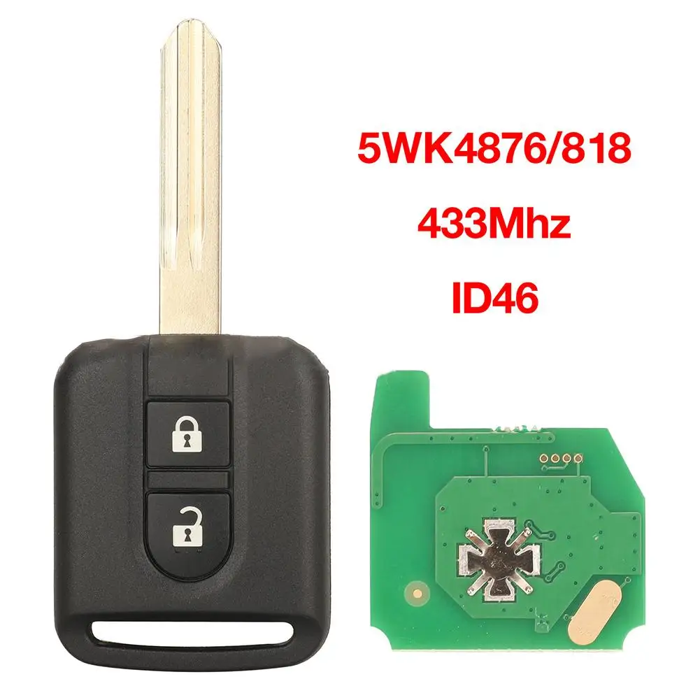 

5WK4876/818 433Mhz ID46 Car Remote Control Key Chip 2 Button Remote Key Fob Replacement Parts Remote Control Key Accessories