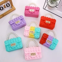 2pc women pvc jelly bag silicone coin purse children messenger double sided bubble pearl hand held chain bags card case girls