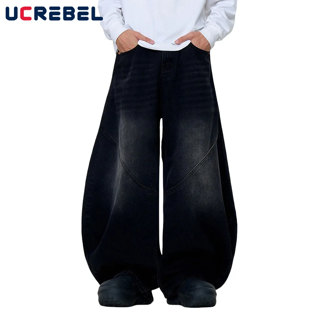 Мужские потертые джинсы с градиентом окрашенные в стиле ретро свободные широкие