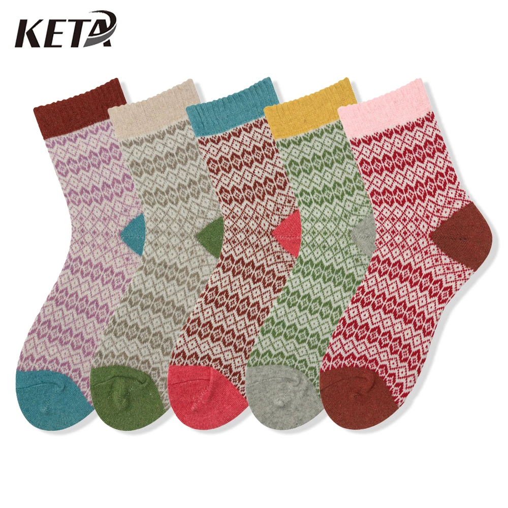 

5 пар, женские теплые шерстяные носки в клетку