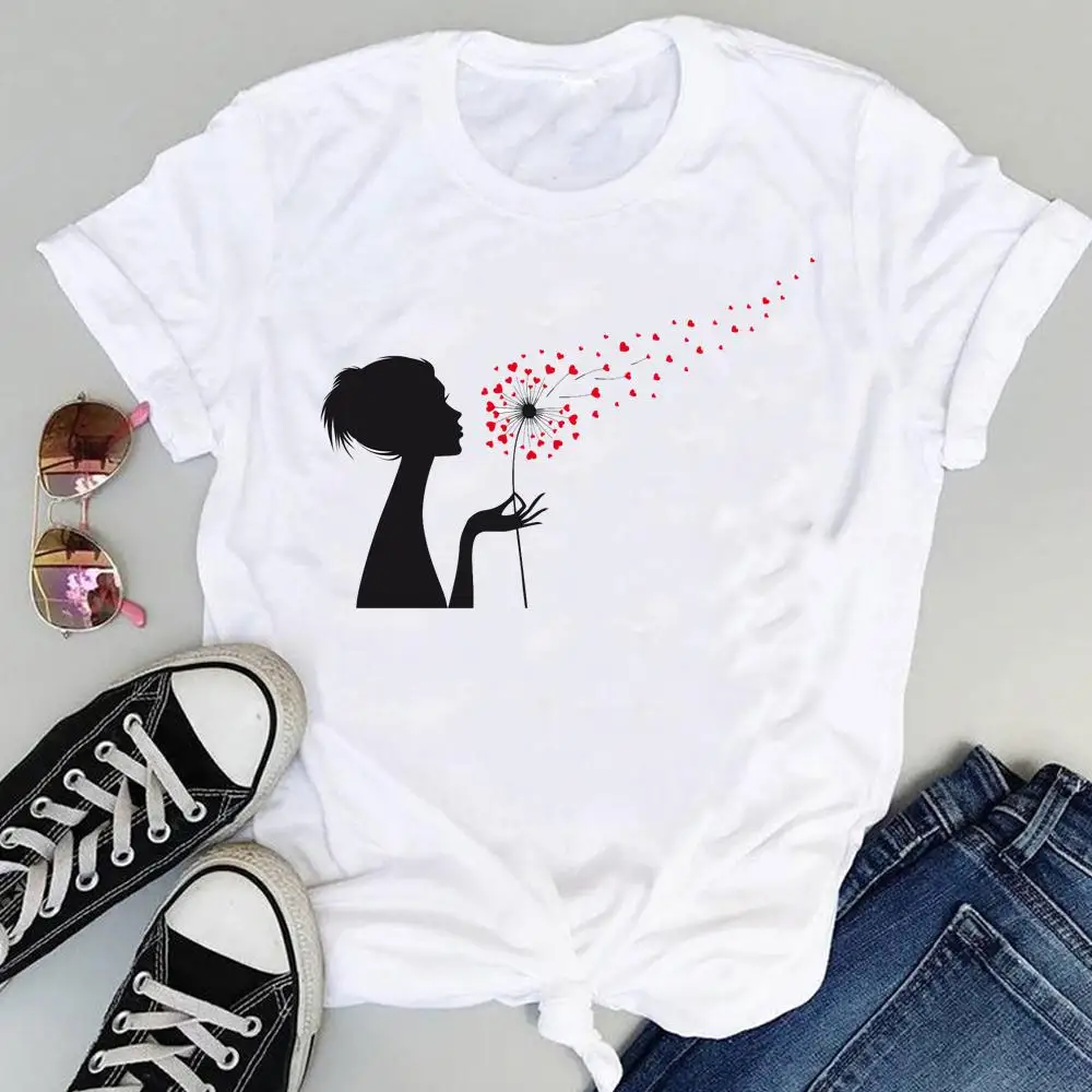 

Harajuku Kawaii T Shirts Women blowing dandelions Ullzang Funny Cartoon T-shirt Lady 90s Clothes Fashion Tops Tees Female Tshirt