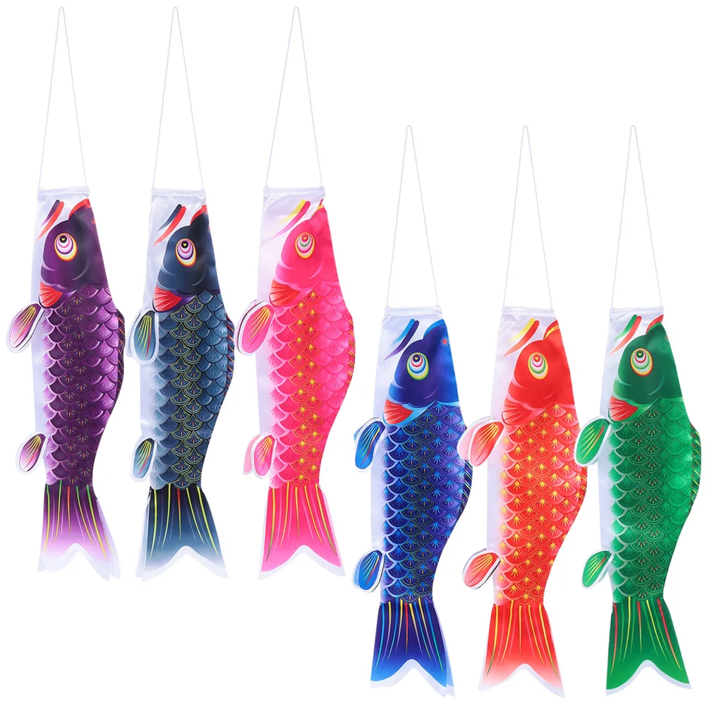 

6 Pcs Carp Streamer Streamer Fish Flag Japanese Decor Decorate Fish Windsocks Satin Decorative Wind Flag Outdoor Flag