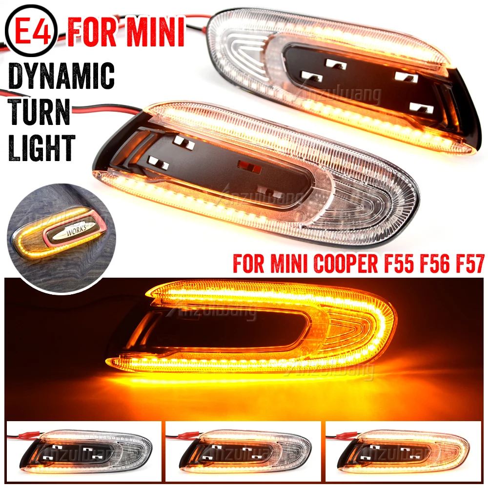 For Mini Cooper F55 F56 F57 2X Dynamic LED Fender Side Marker Lights Sequential Turn Signal Lamps Smoke Lens No Error Waterproof