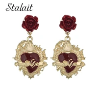 vintage romantic love pendant dangle earrings red gold heart drop earring jewelri earring wedding valentines day earrings new