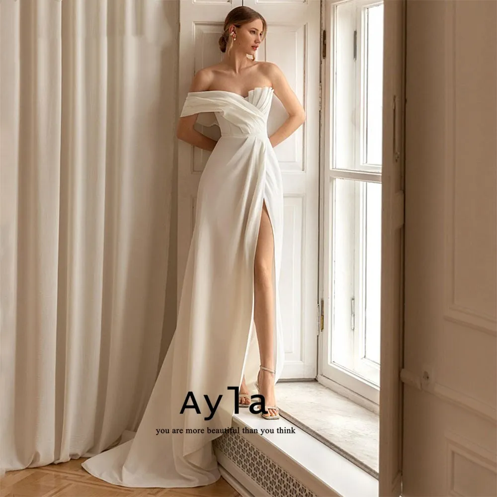 

French Simple Wedding Dress With Very Long Tail Exquisite Strapless Bridal Gowns Side Slit Vestidos De Boda Bride Robe