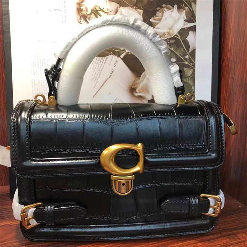 Famous Designer Genuine Leather Small Square Bag Women Shopping Metal Handbag 2023 New Fashion Single Shoulder Messenger Bags