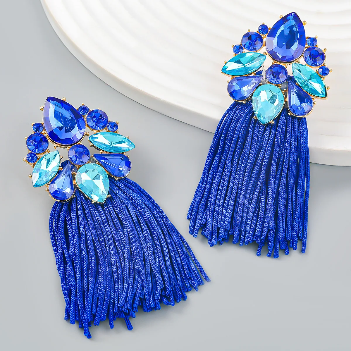 2023 New Bohemian Colorful Crystal Flower Long Cotton Rope Tassel Earrings for Women Statement Fringe Earrings Jewelry Gifts