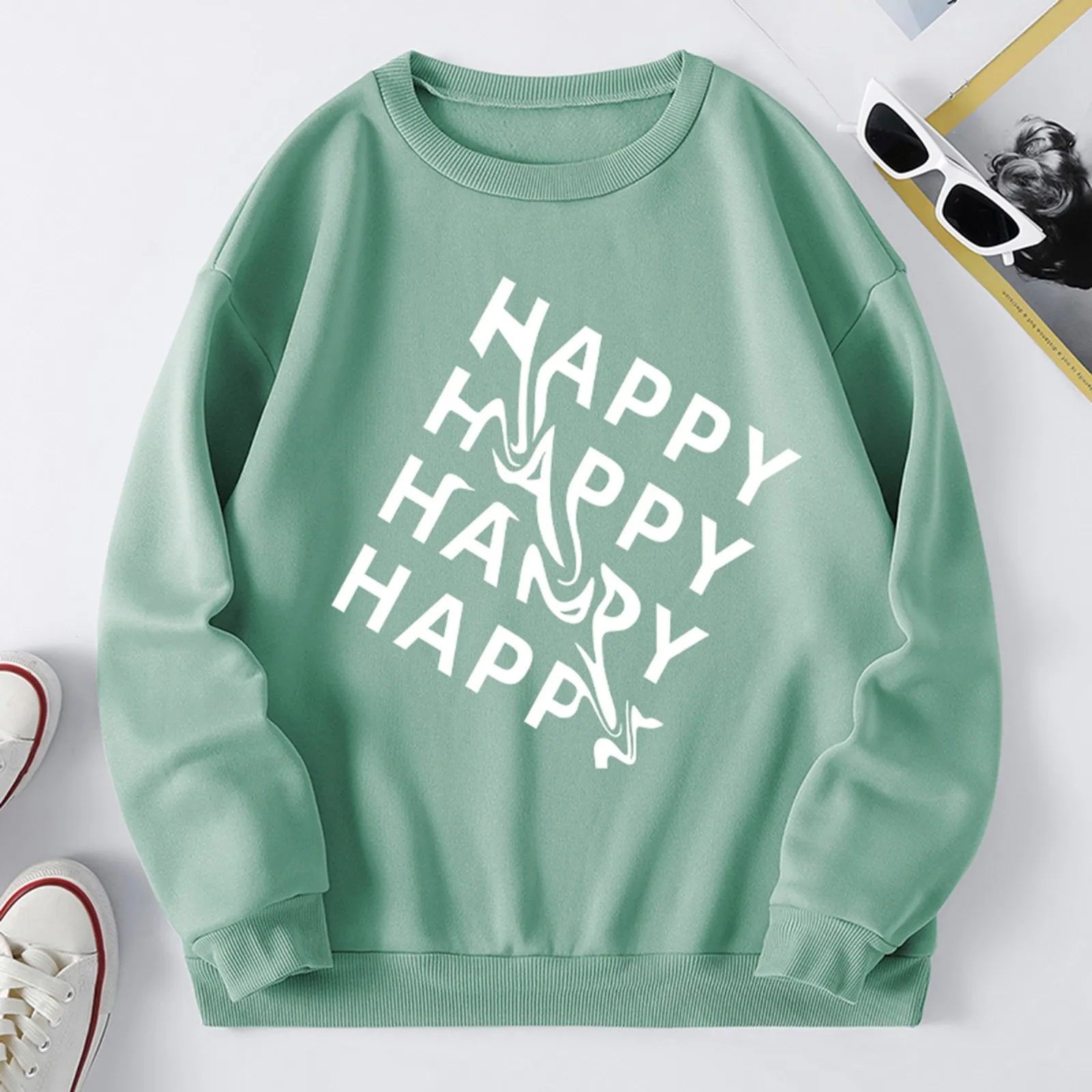 

Женский свитшот с круглым вырезом, с надписью и звездами