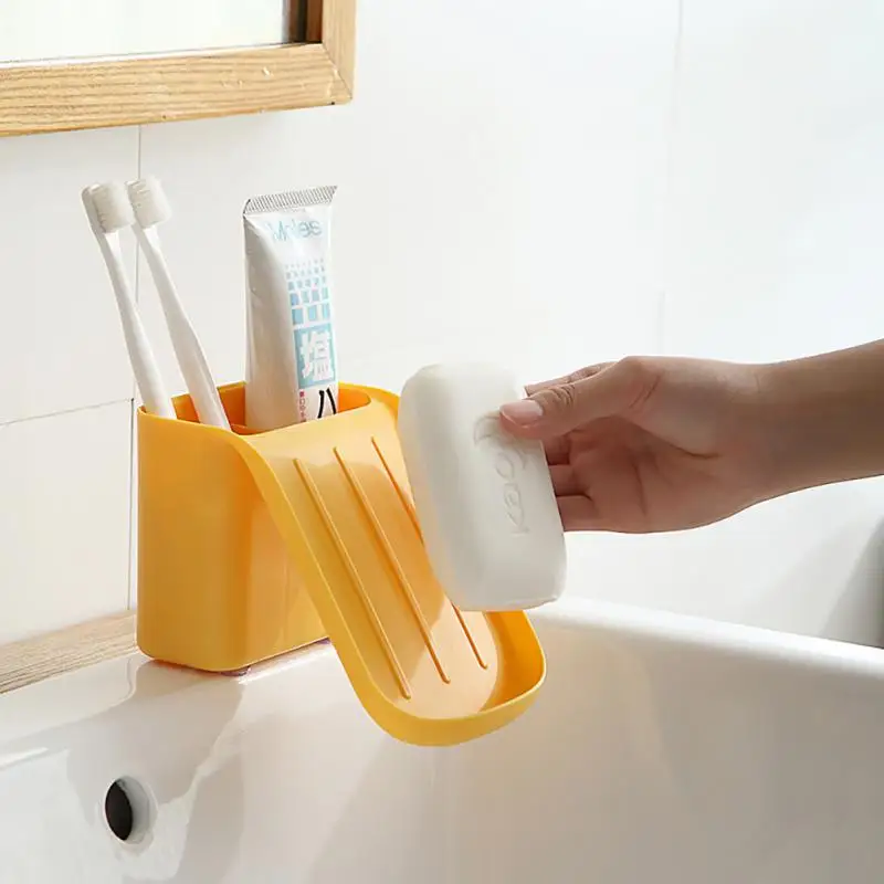 

Wall-mounted Soad Box Punch-free Suction Bottom Draining Storage Rack Bathroom Waterproof Toothbrush Holder Sundries Organizer