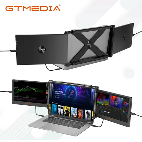 Двойной экран Gtmedia Mate X с 17-дюймовым Fhd Ips экраном и несколькими портами для универсального использования с вращением на 195 градусов