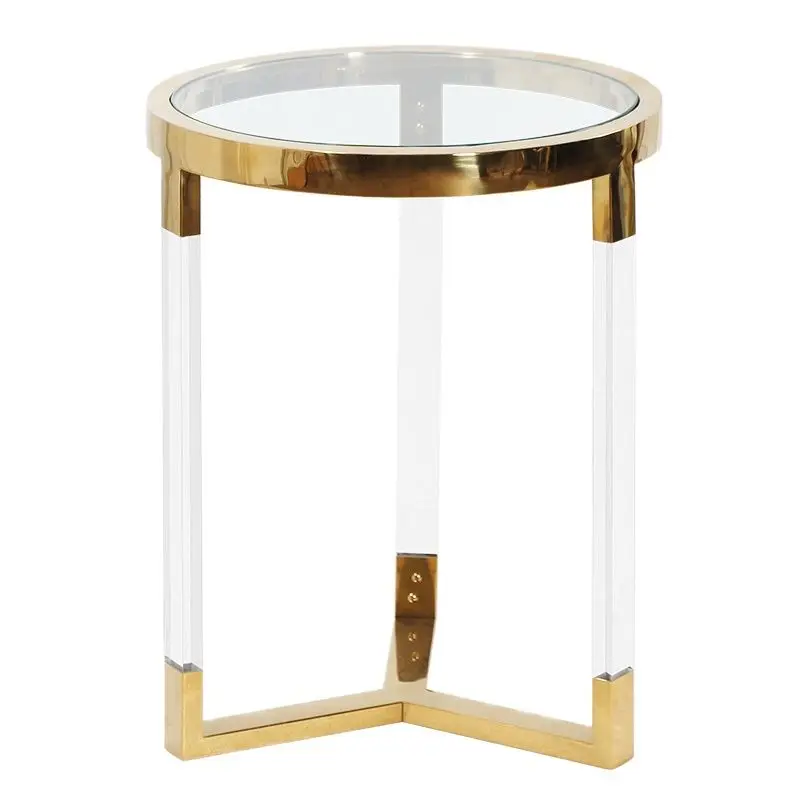 

Светильник роскошный акриловый боковой столик, диван из закаленного стекла для гостиной, Маленький журнальный столик из нержавеющей стали, прозрачный Кристальный стол