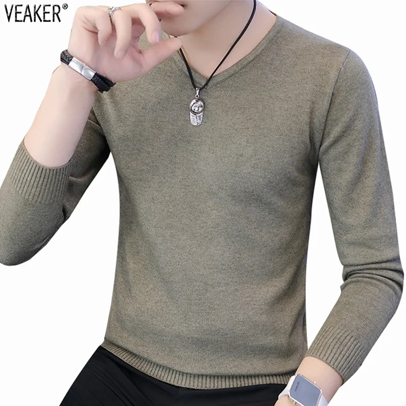 

2023 Autumn Men's Sexy V-Neck Sweaters Pullover Male Solid Color Slim Fit Black Gray Sweater Tops Knitted Pullovers S-2XL