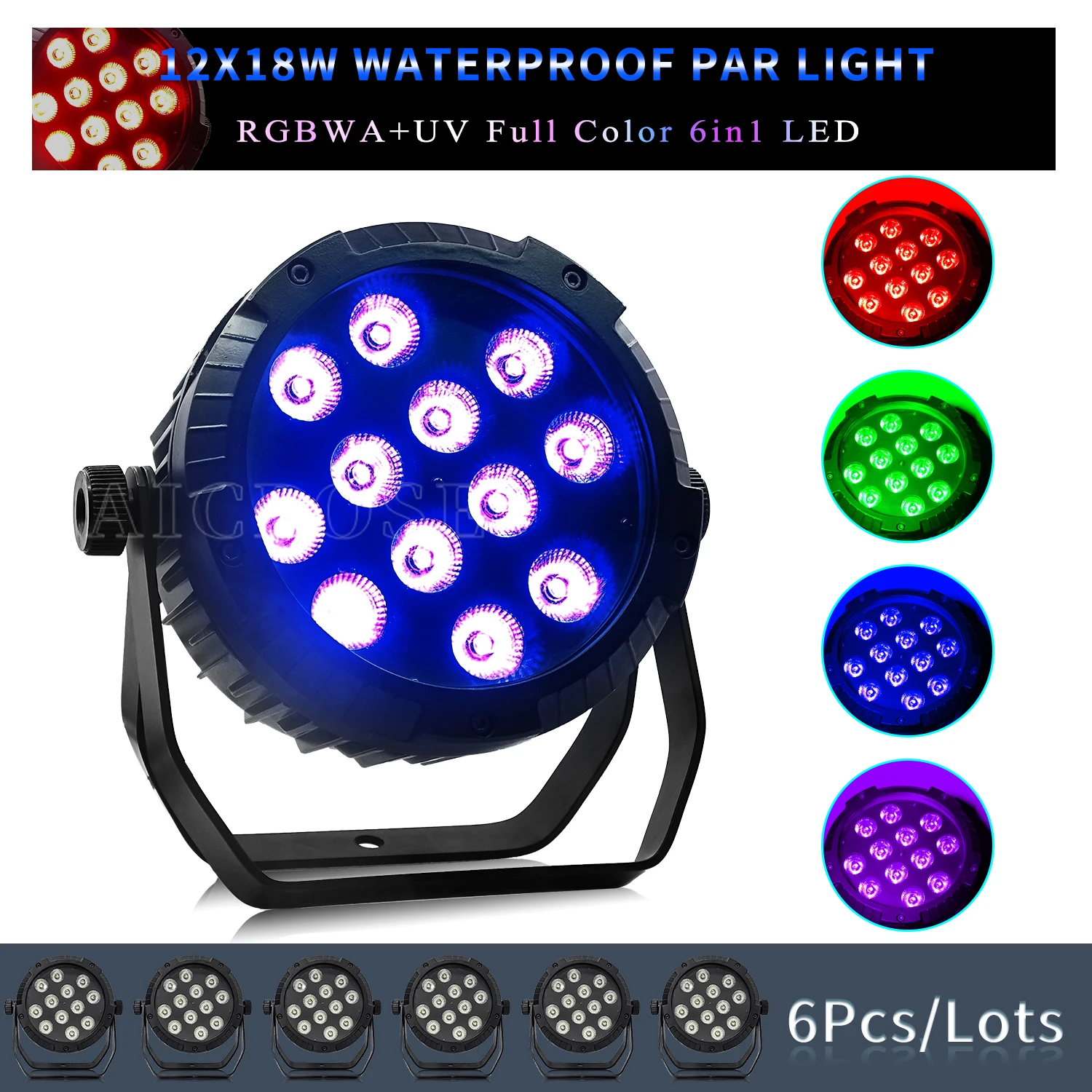 

6Pcs/Lots 12x18W RGBWA UV 6in1 LED Par Light IP65 Waterproof Stage Flat Spotlight For Party Wedding DJ Disco Stage Lighting