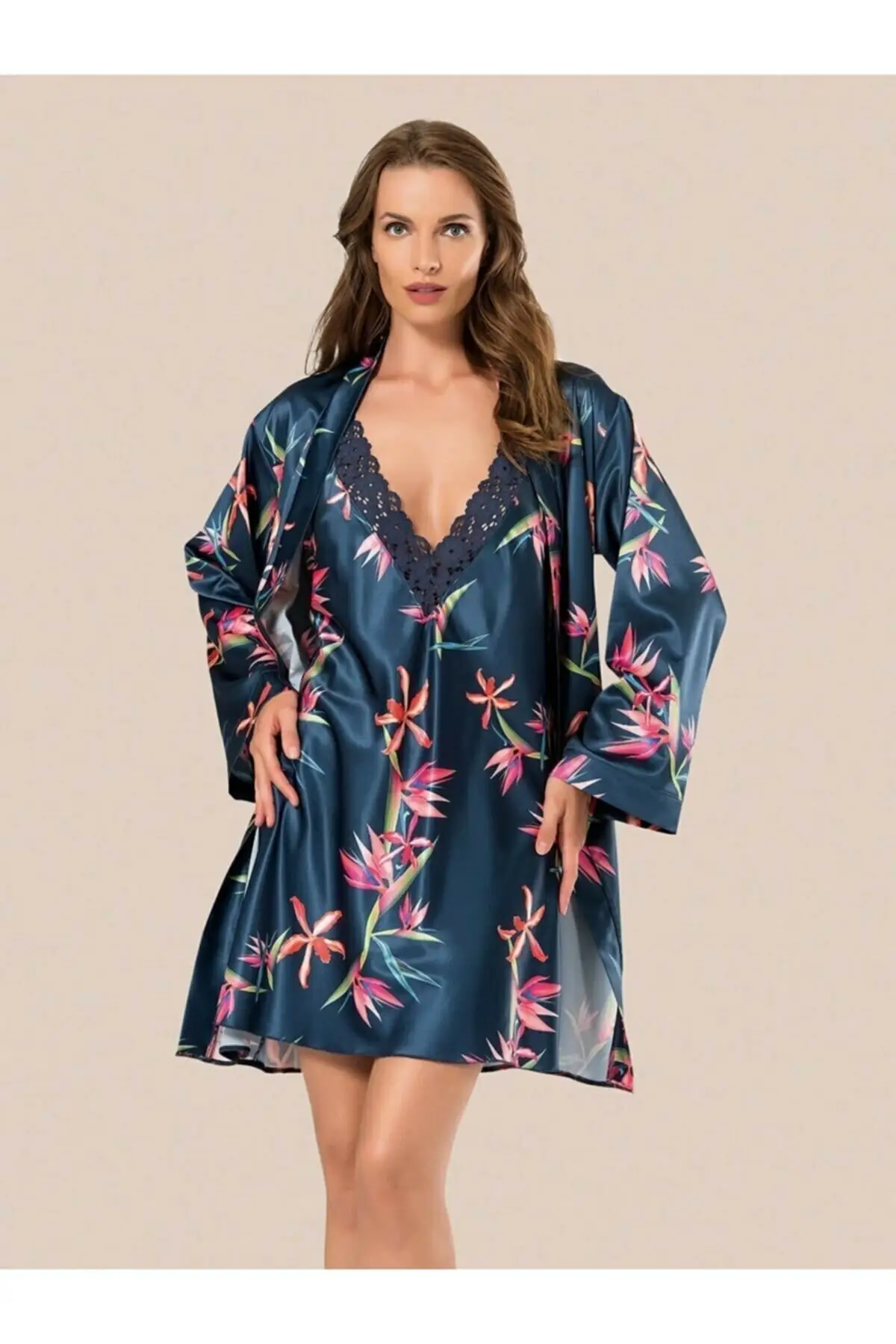 

Dressing Gown New Season Satin 2 Pcs Pajamas Nightgown Bottom Top Set Bathrobe Peignoir Kimono Bride Sleepwear Night Gown