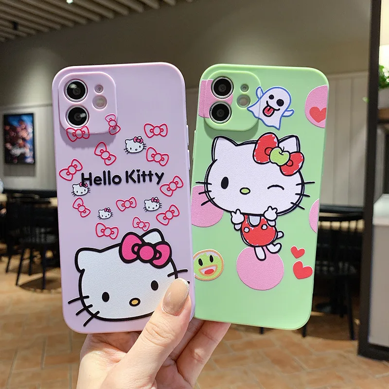 

H-Hello Cute K-Kitty Phone Case for Apple iPhone 11 12 13 Pro Max 7 8 6 6S Plus X XS XR SE Mini Cover Coque Silicone Shell Bag