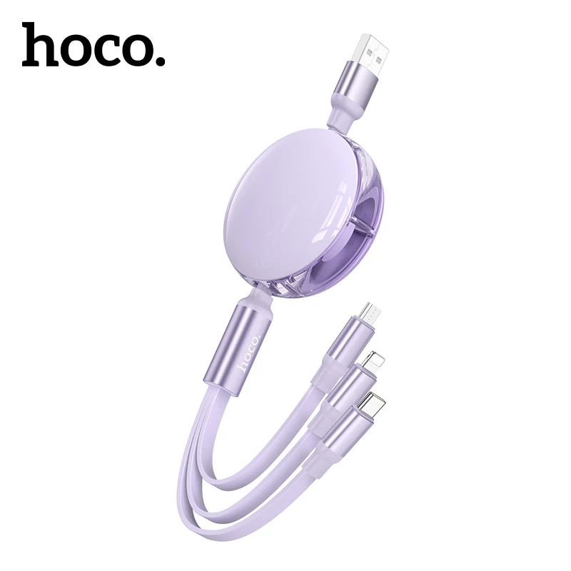 

HOCO 3 in 1 Retractable USB A to Micro Type C Cable For iPhone 14 13 2A Phone Charging Organization Wire Cord For Huawei Xiaomi