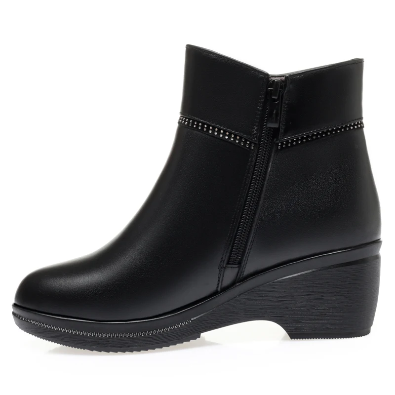AIYUQI Women Winter Boots Mother Shoes Genuine Leather Wedge Women Ankle Boots High Heel Casual Large Size Snow Boots Women