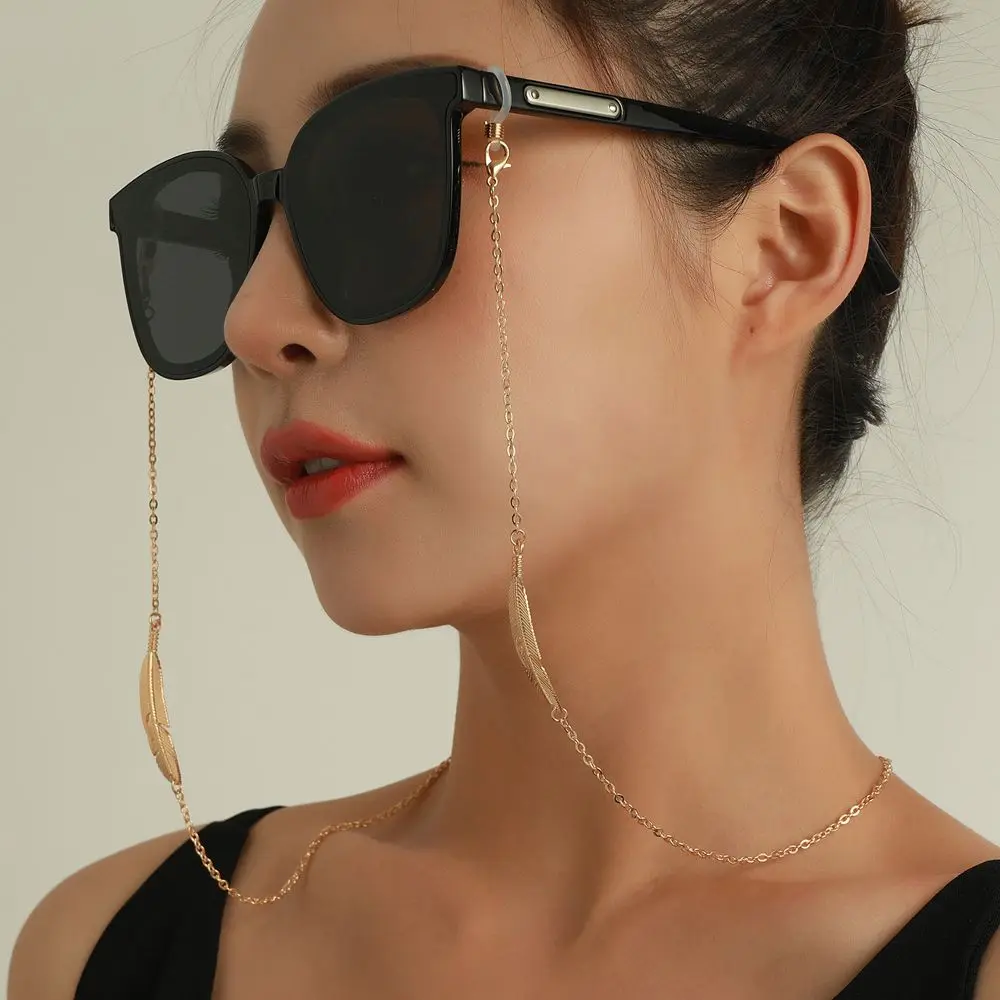 

Women Metal Cords Sunglasses Spectacles Holders Eyeglass Lanyard Strap Reading Glasses Chain With Cross And Feather Pendant