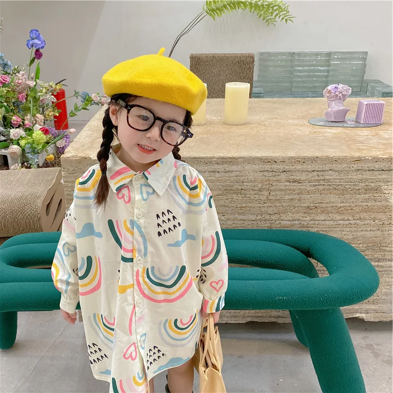 2023 Spring Autumn Girls Print Long Sleeve Blouse Baby Kids Children Cute Shirt