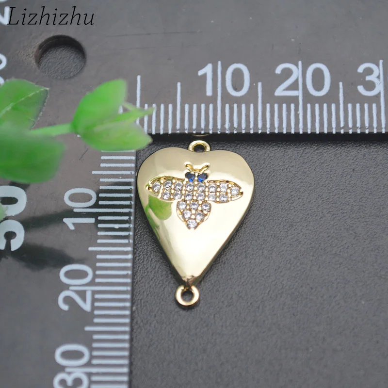Wholesale New Style Nickel Free Anti Fading Gold Color Cute Heart Bee Charm Connectors for Jewelry Bracelet Making 10pc
