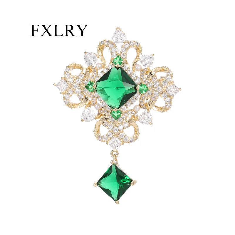 

FXLRY французская мозаика инкрустация кубический цирконий элегантная Ретро Китайский Стиль Изумрудный китайский узел Брошь для женщин ювели...