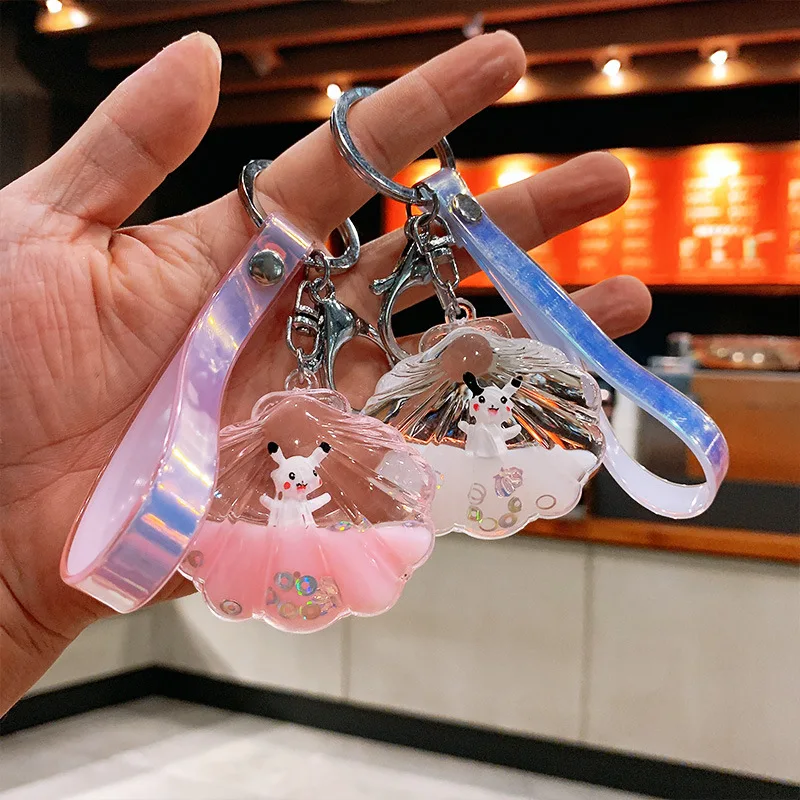 

Fashion Pokemon Creative Crystal Liquid Key Chain Pikachu Acrylic Key Pendant Floating Bag Ornament Keychain Car Key Ring Gift