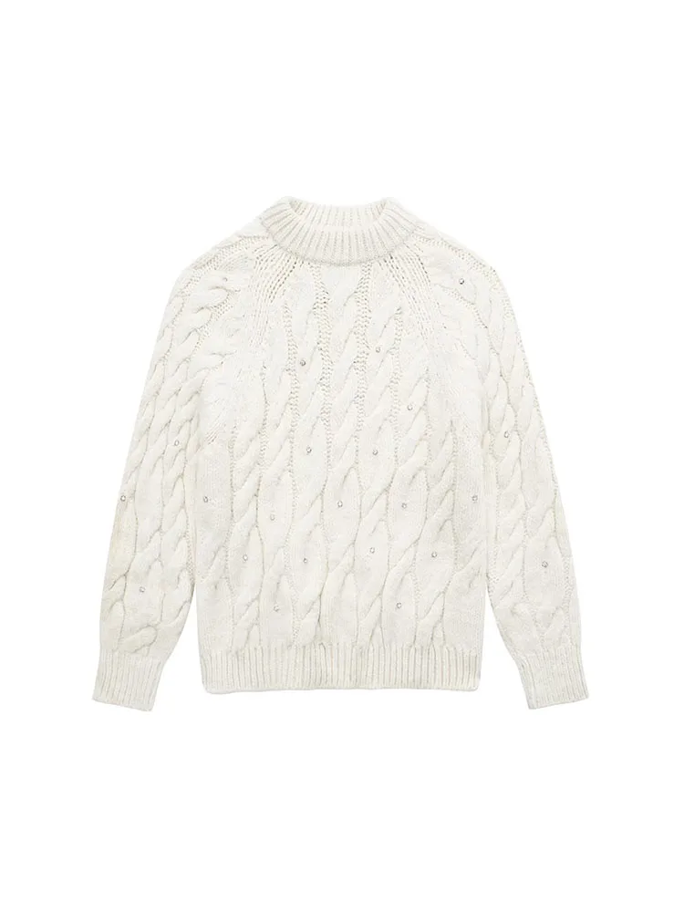 

PB&ZA2022 fall and winter new women's chic round neck faux jewelry shiny eight-strand knitted sweater 6771161