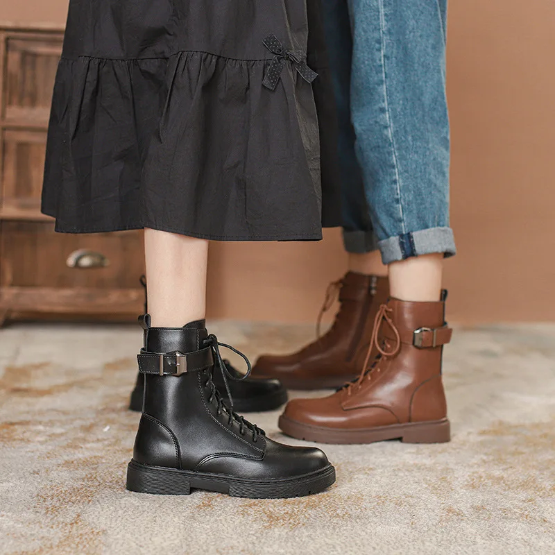 short Boots Women's New Boots Thick-soled Women's Boots Spring and Autumn Single Boots Black British Boots Wind Ankle Boots