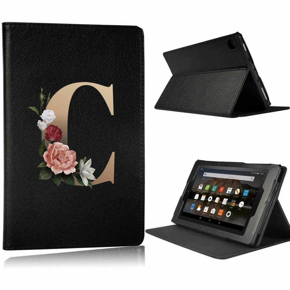 

For Fire HD 10 5th/7th/9th/HD 8 6th/7th/8th/Fire 7 5th/7th/9th Scratch Resistant PU Leather Stand Tablet Case Gold Letter Series
