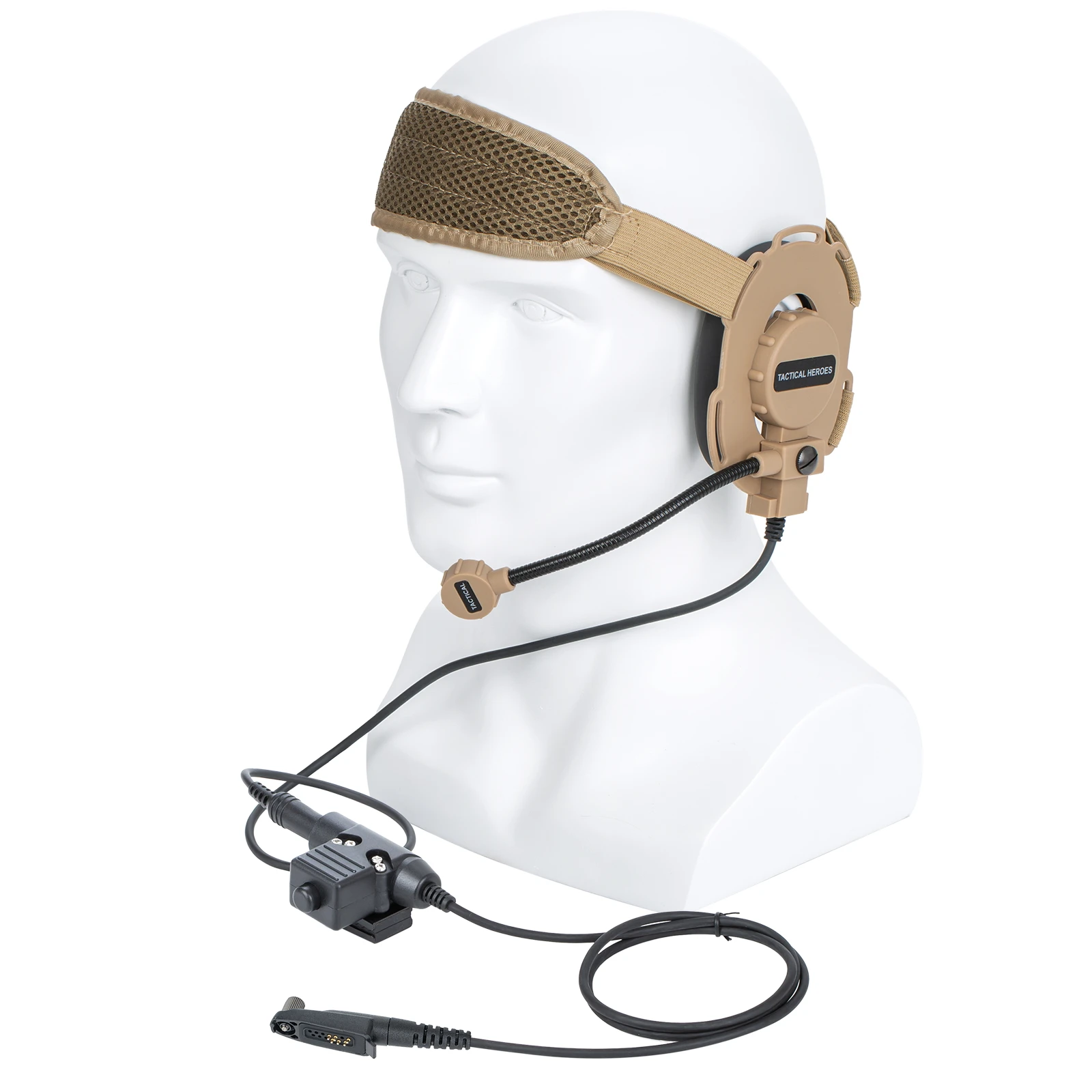 

brown HD03 Tactical Bowman Elite II walkie talkie Radio Headset Microphone with U94 PTT Adapter for GP-328 PLUS