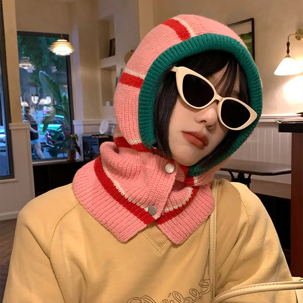 

2022 Warm Ring Scarf Balaclava Hat Women Winter Knitted Cap Pullover Lady Woolen Yarn Beanie Outdoor Snood Collar Muffler New