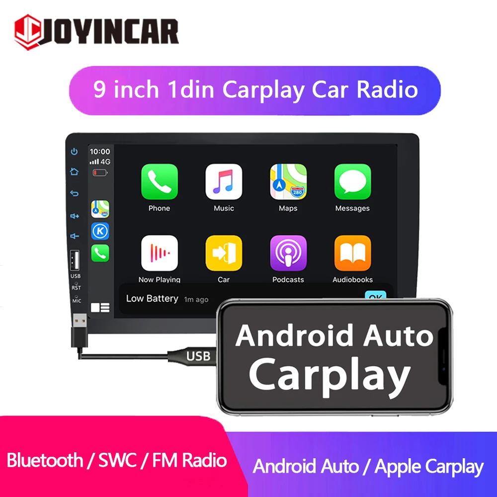 

Single 1DIN 9'' in carplay Android Auto Car Stereo MP5 Player 1 din Bluetooth SWC USB FM 1 din autoradio Multimedia audio InDash