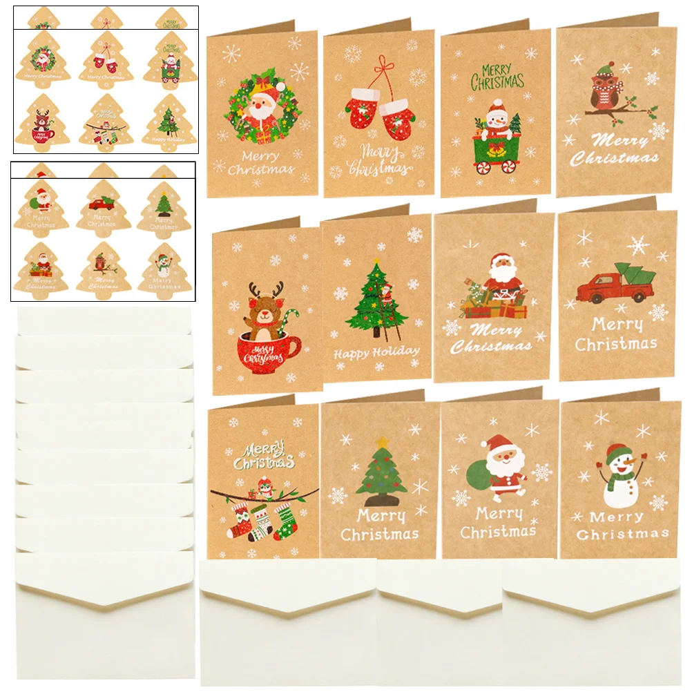 

24Sets Rustic Christmas Greeting Cards Xmas Paper Blessing Cards