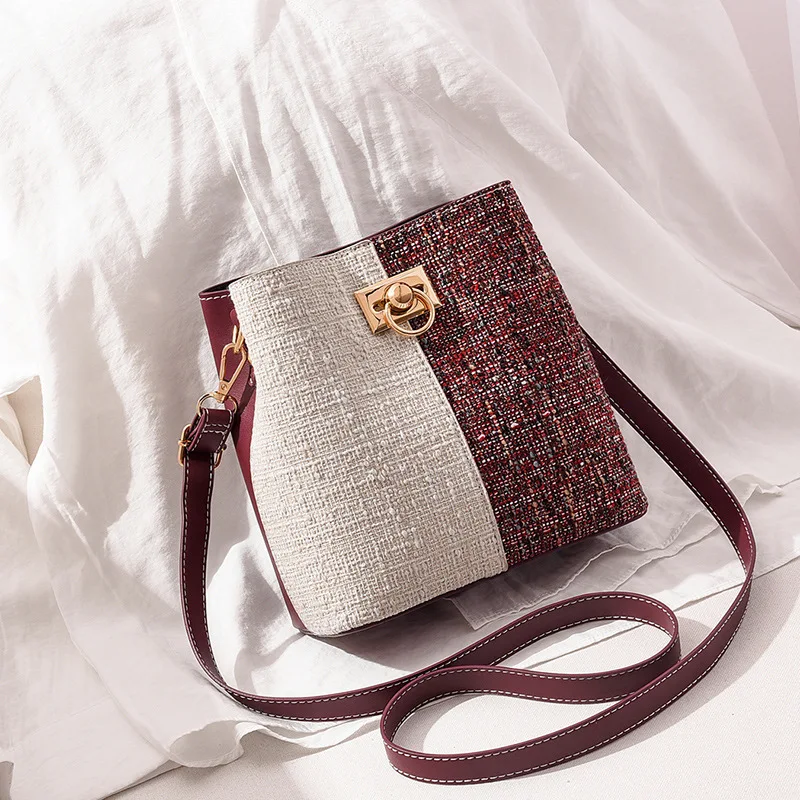 

Bolsa Fashion Panelled Women's Crossbody Bucket Bags Korean Style PU Leather Patchwork Bag Ladies Summer Casual Shoulder Bags