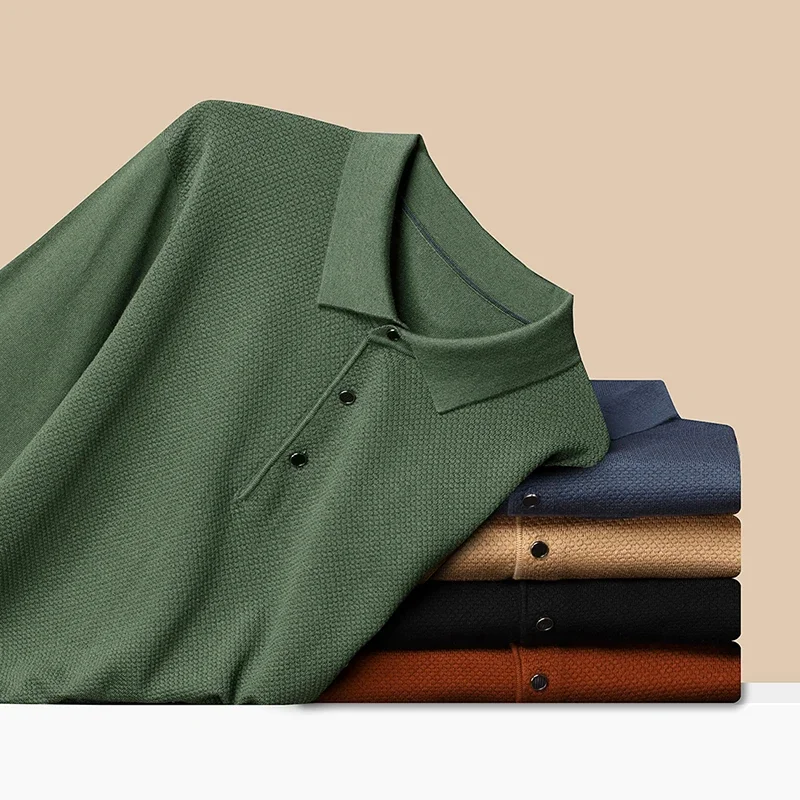 Новое поступление мужские поло из шелковой шерсти осень 2024 повседневные вязаные