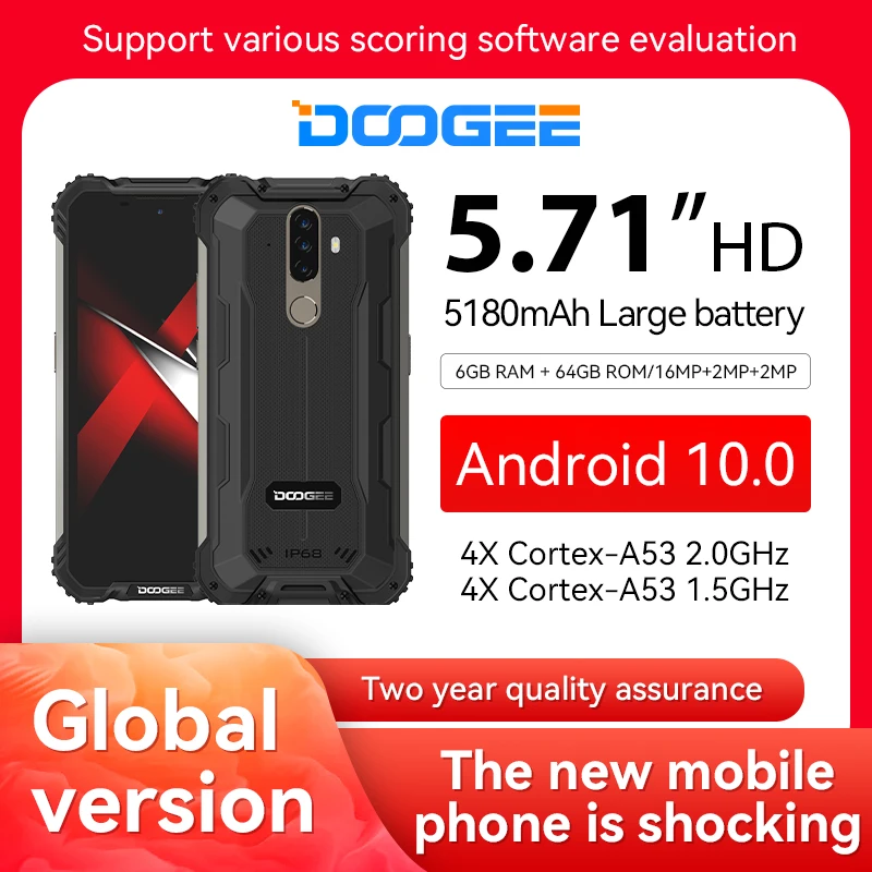 

New DOOGEE S58 Pro Mobile Phone IP68/IP69K Waterproof Rugged Phone 5180mAh 5.71"FHD+Display 6GB+64GB Android 10 NFC Smartphone