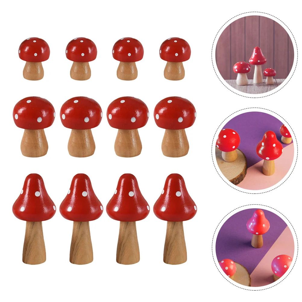 

12 Pcs Mushroom Decor Wooden Figurine Desktop Bonsai Ornaments Sculpture Glass Mushrooms Miniature Figurines Simulated