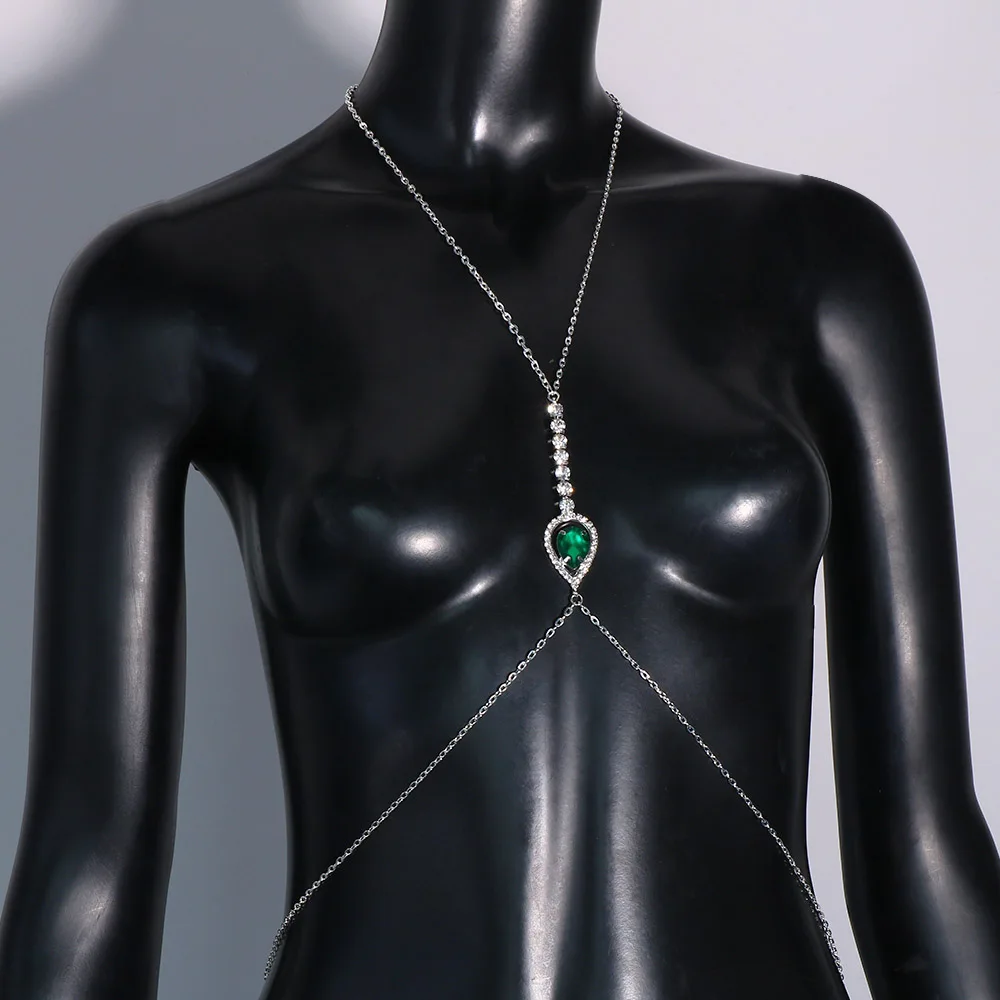 Модная зеленая цепочка для тела с кристаллами геометрический узор медь стразы