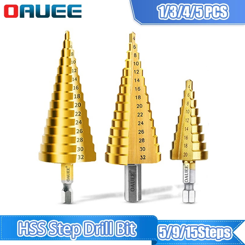 3Pcs 3-12mm 4-12mm 4-20mm Step Drill Bit Titanium Plating HSS Straight Groove Coated Wood Hole Cutter Cone Drill Power Tools Set