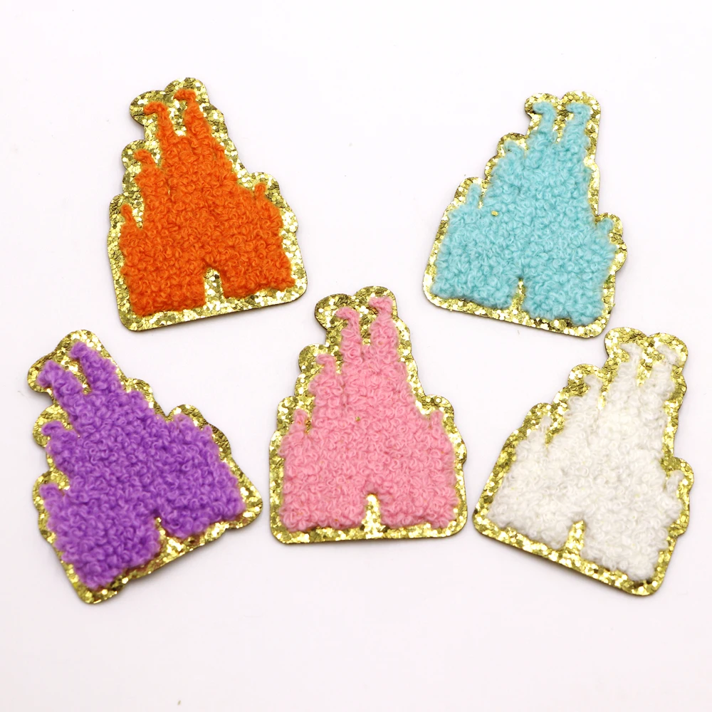 1PC Castle Towel Chenille Embroidered Patches For Clothing DIY Decoration Appliques Iron on Logo Badge Sticker Bags Garment - купить по