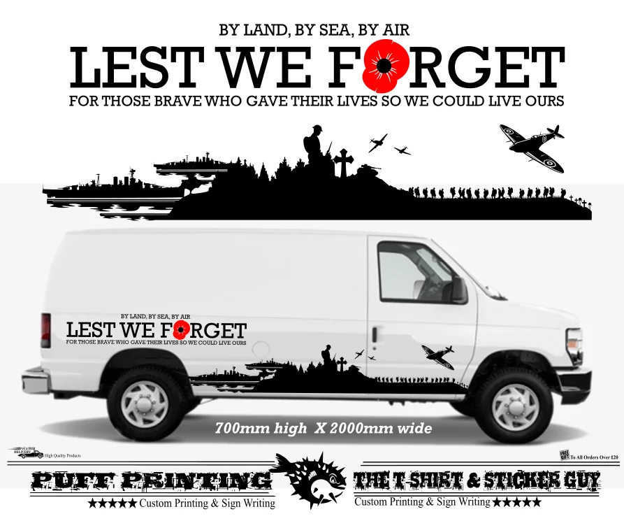 

Lest We Forget LARGE X2 Car Van Window Vinyl Decals Stickers Poppy Camper